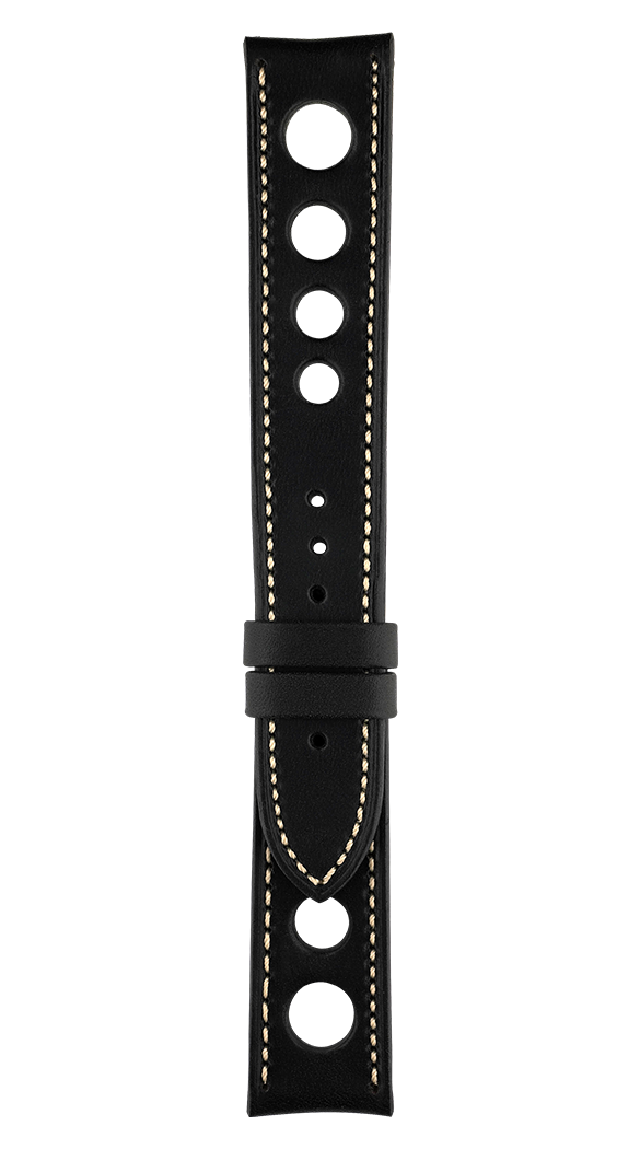 Vintage perforated black calfskin strap
